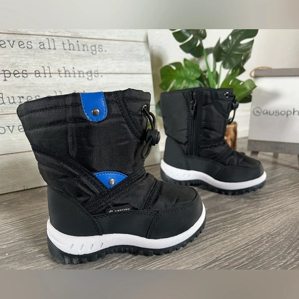 Fantiny Kids’ Black & Blue Outdoor Waterproof Faux Fur Lined Winter Boots 25 / 8